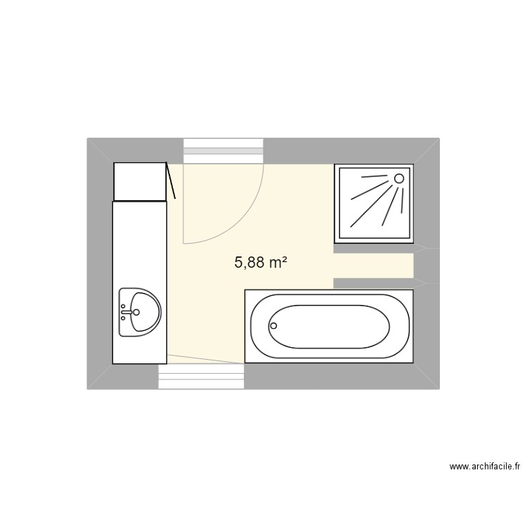 notre SDB avant. Plan de 1 pièce et 6 m2