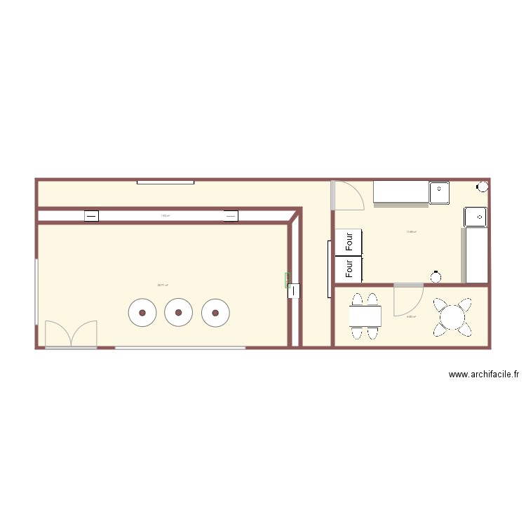 Boulangerie. Plan de 6 pièces et 53 m2