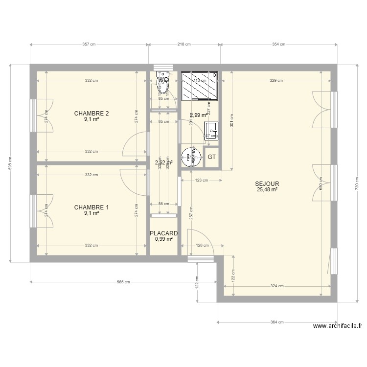 la cravache. Plan de 8 pièces et 51 m2