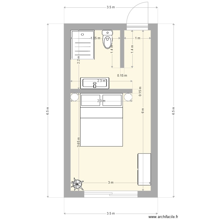 plan chambre 01. Plan de 1 pièce et 17 m2