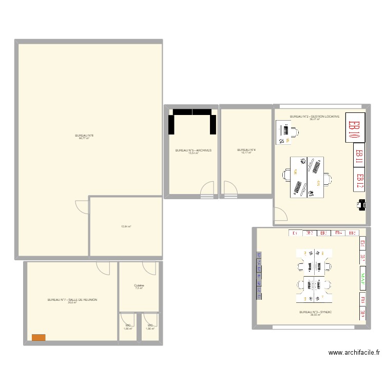 BUREAUX NOISEAU. Plan de 10 pièces et 261 m2