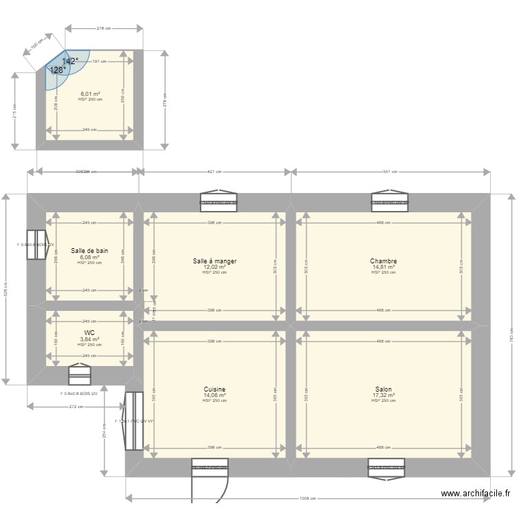 Leroy. Plan de 7 pièces et 74 m2