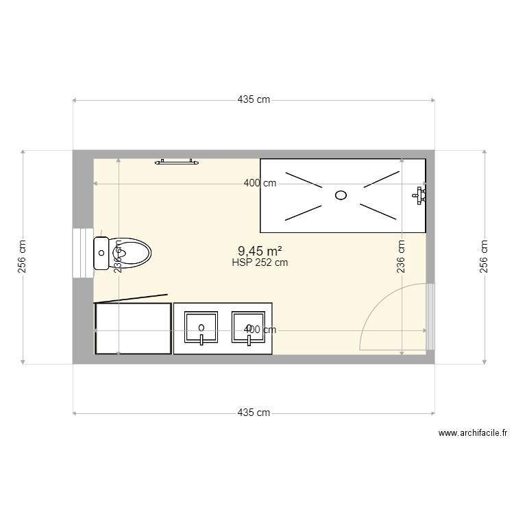 BENDEHANE plan salle d eau ind01. Plan de 1 pièce et 9 m2