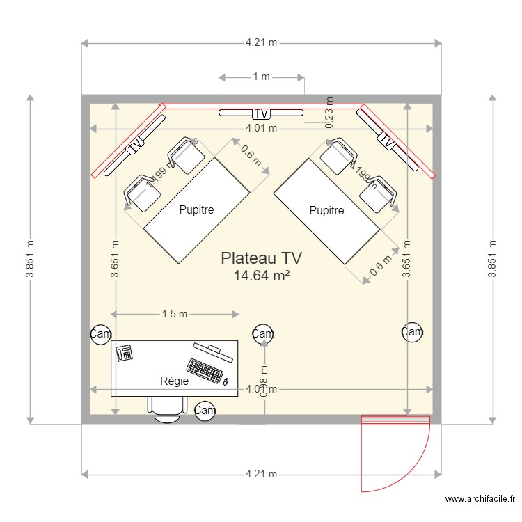 2022_Plan_studioV2. Plan de 1 pièce et 15 m2