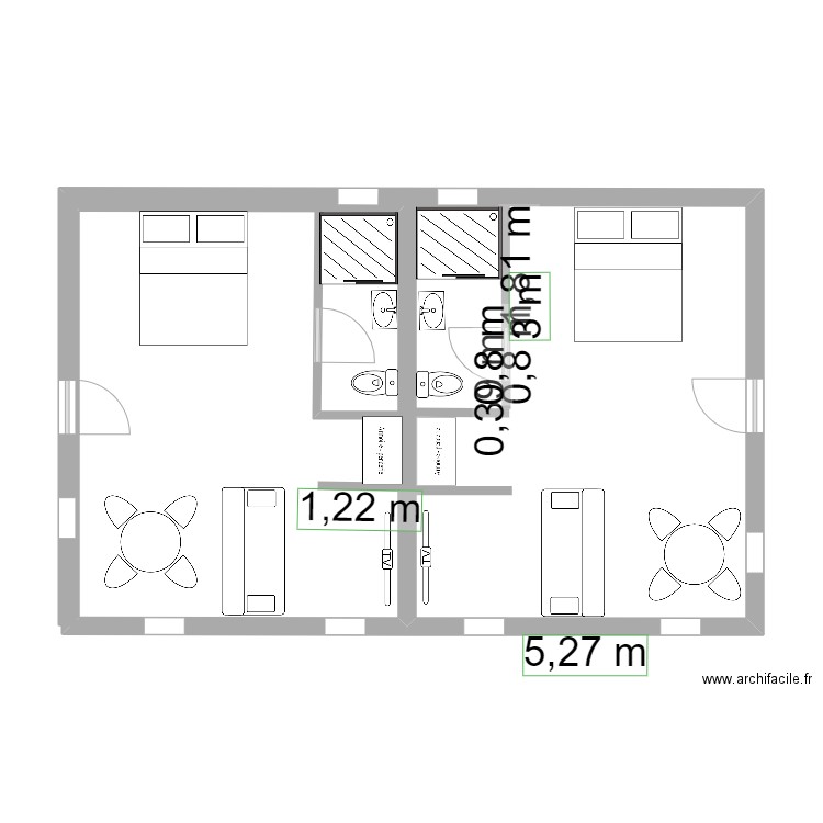 logement 2 chambres. Plan de 1 pièce et 28 m2