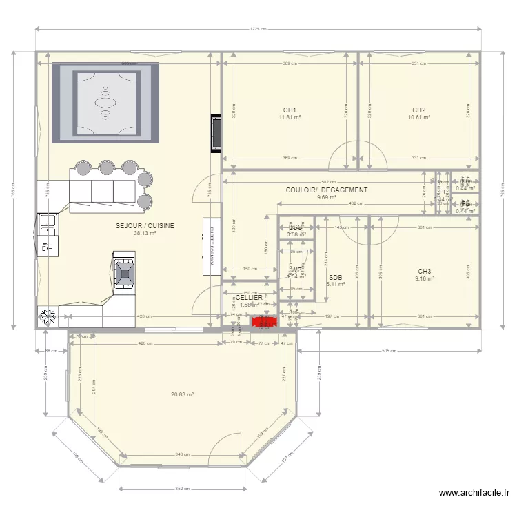 maison apr&egrave;s 3. Plan de 