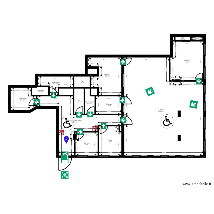 94LB10-12H projet plan evac. Plan de 20 pièces et 171 m2