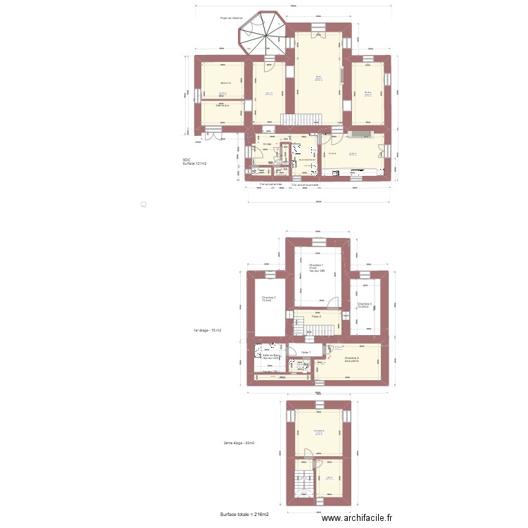 Grand Contest original. Plan de 14 pièces et 190 m2