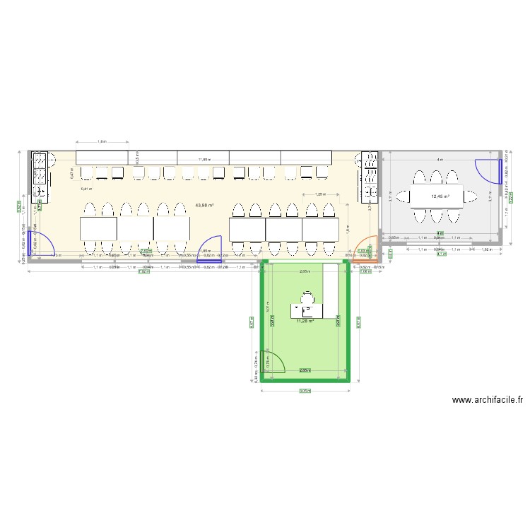 Plan réfectoire & salle reunion Hordain V4 SEHA PHDS. Plan de 3 pièces et 68 m2