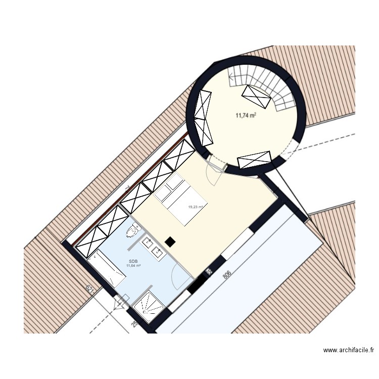 étage coralie cabries. Plan de 2 pièces et 31 m2