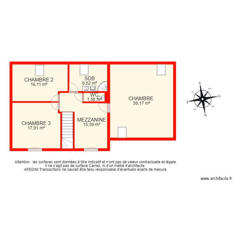 BI 10178 ETAGE . Plan de 8 pièces et 101 m2