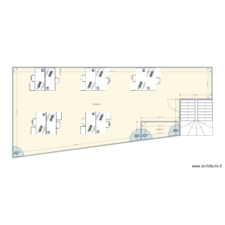 logement plateau. Plan de 2 pièces et 87 m2