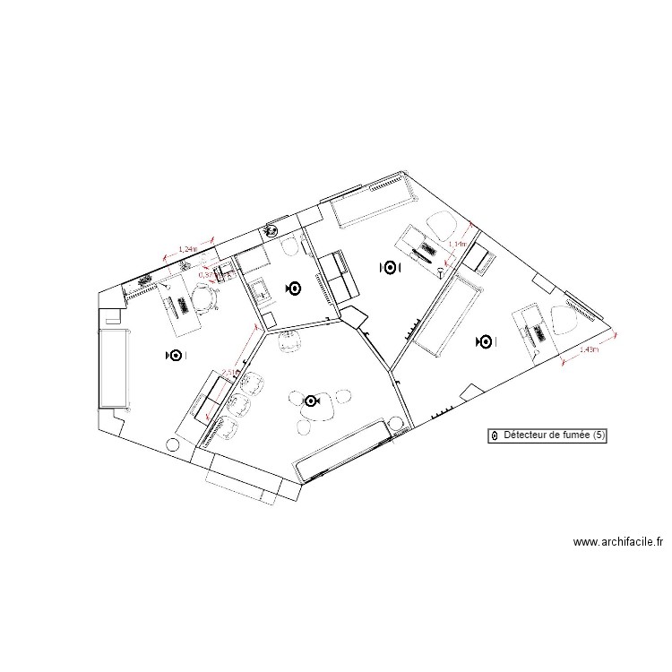 radiateur et detecteur fumee. Plan de 0 pièce et 0 m2