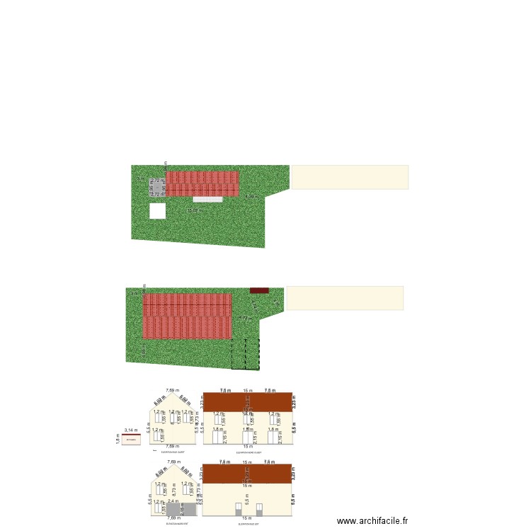 Coupes et façades V2. Plan de 1 pièce et 8 m2