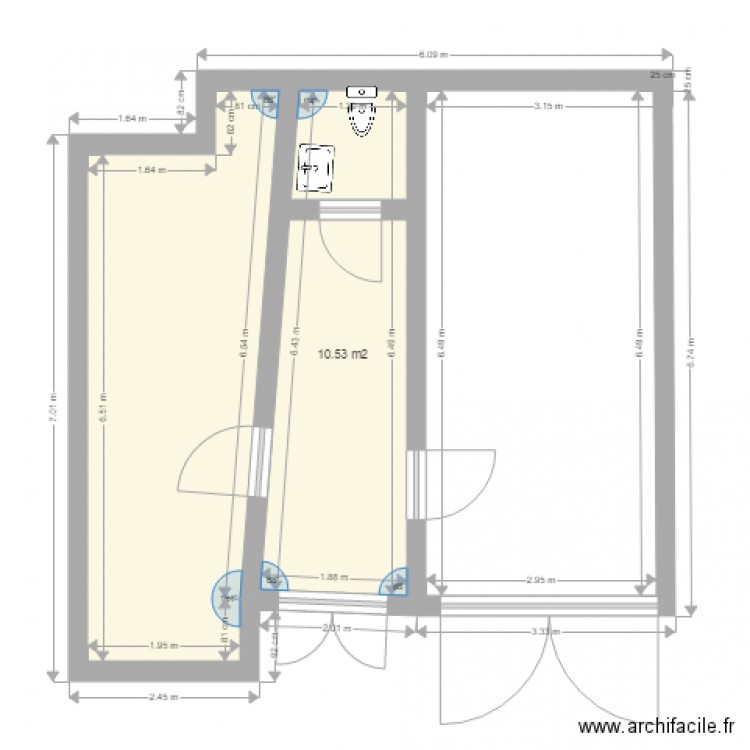 creation de surface 15. Plan de 2 pièces et 25 m2