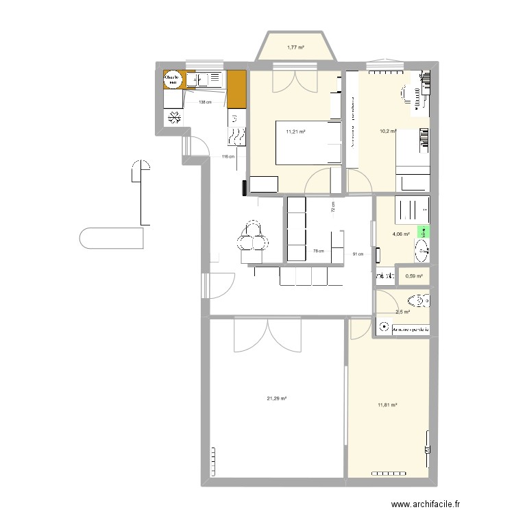 Planchat Projet. Plan de 8 pièces et 63 m2