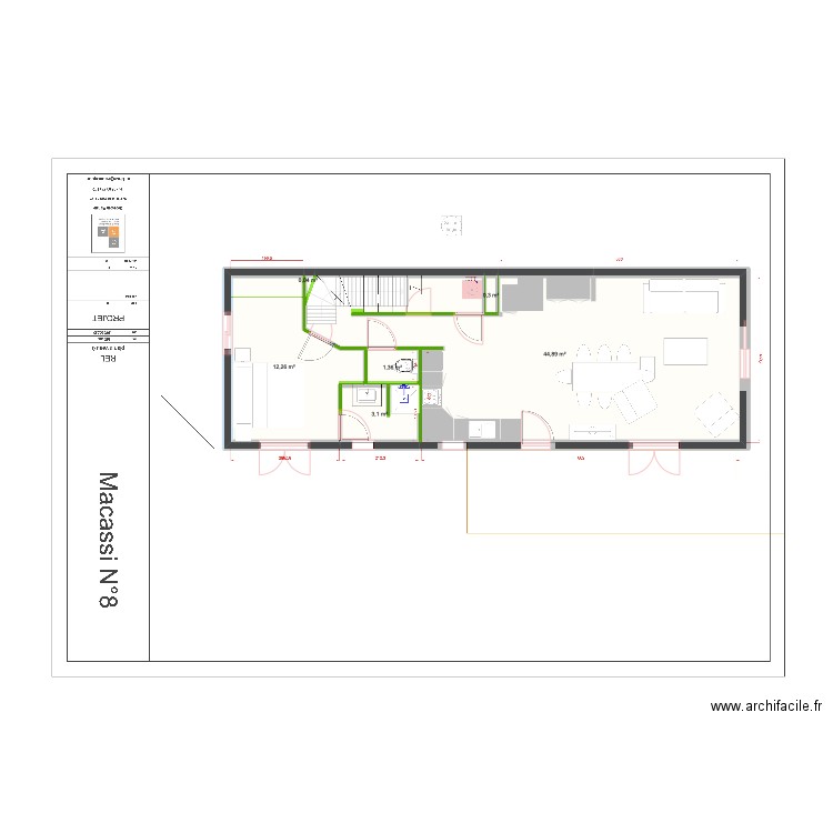 1/50 eme Macassi Cuisine. Plan de 6 pièces et 62 m2