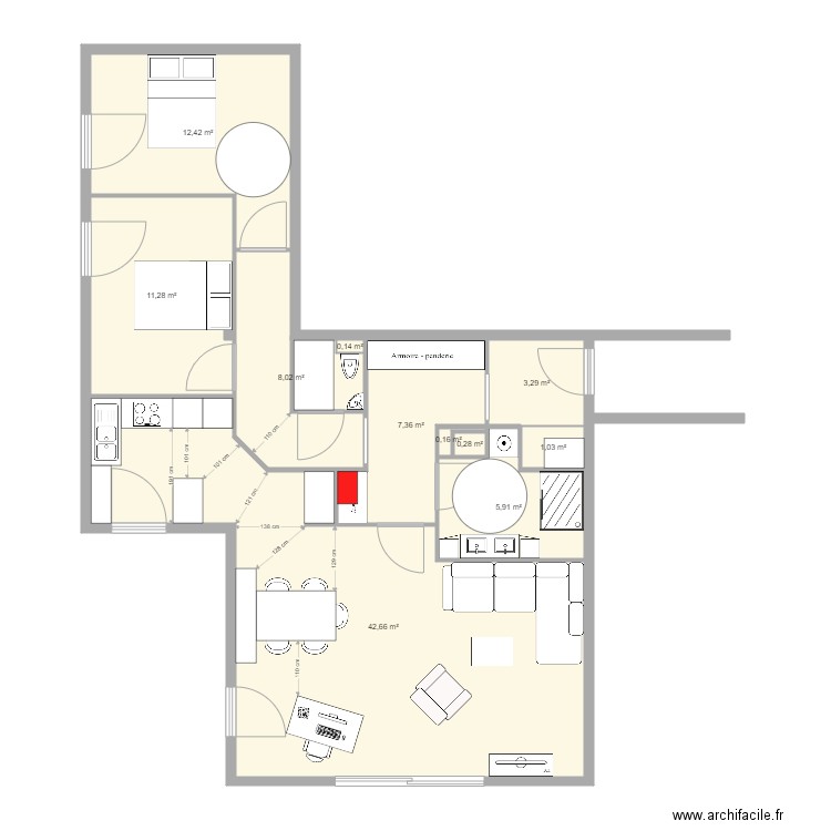 LIGNE BLEUE 34. Plan de 11 pièces et 93 m2