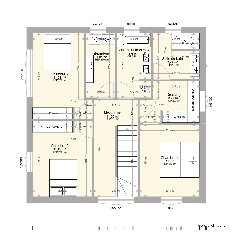 MCA Ibis 2 Etage. Plan de 8 pièces et 67 m2