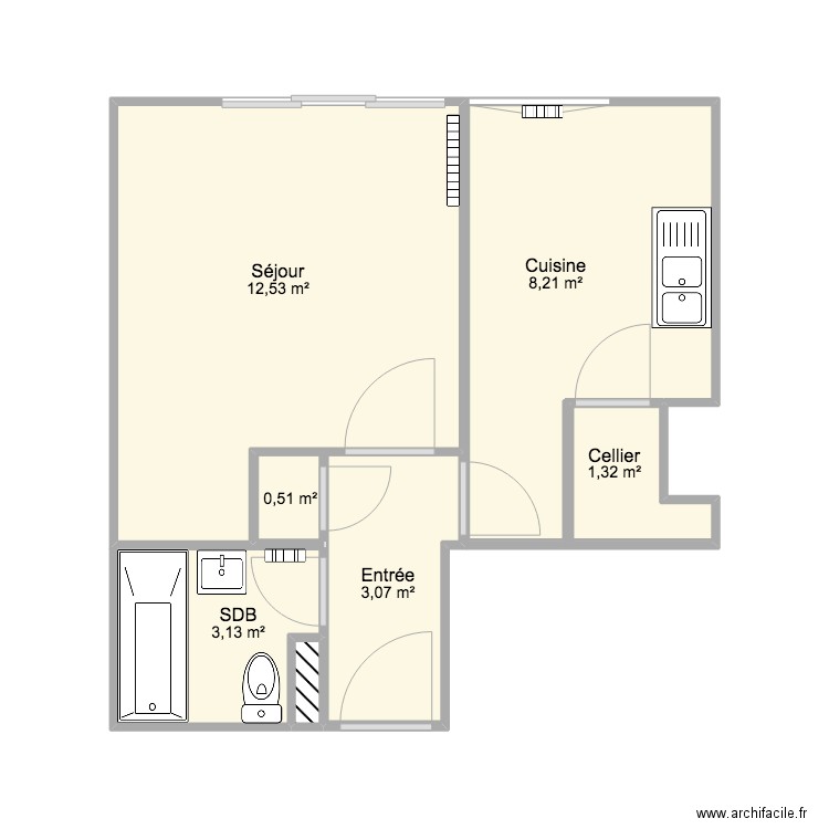 Appart Racine avant. Plan de 7 pièces et 29 m2