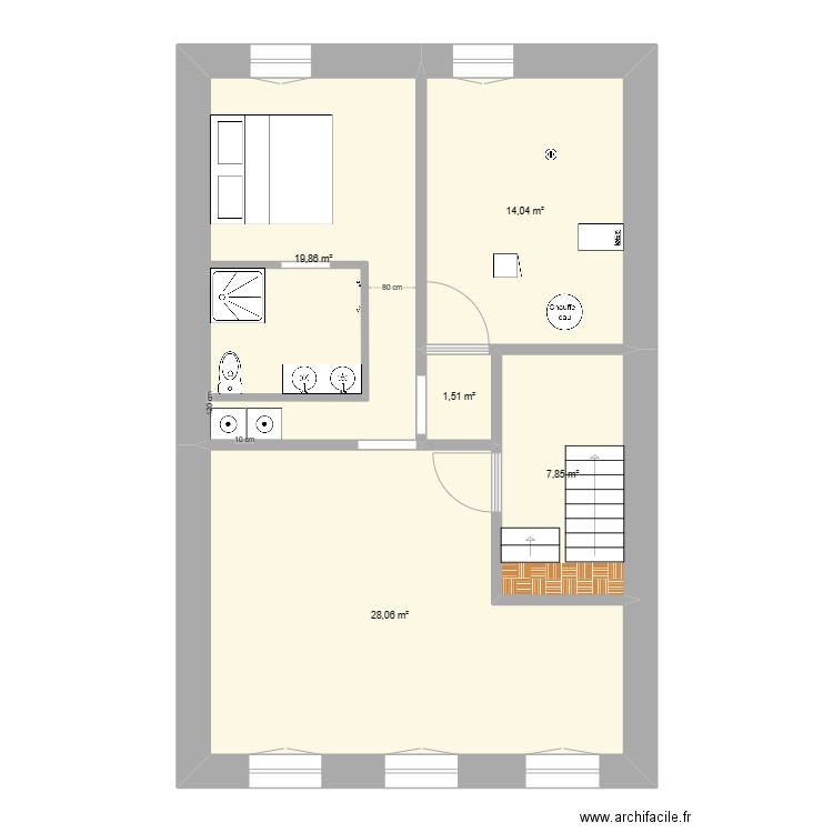 appart etage chambre 1. Plan de 5 pièces et 71 m2