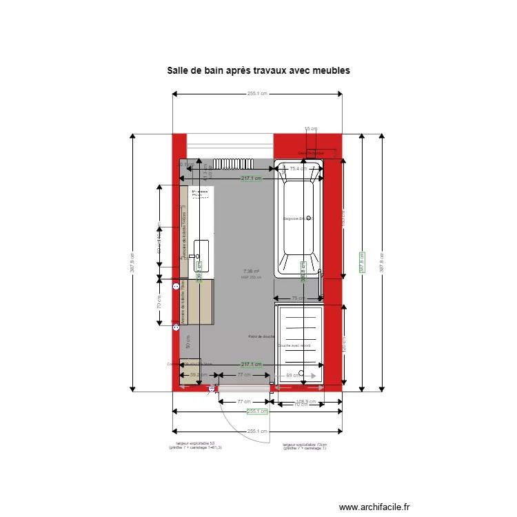 202109052044 salle de bain après travaux sans cheminée avec meubles sol gris DERIDDER. Plan de 202109052044 salle de bain après travaux sans cheminée avec meubles sol gris DERIDDER. Plan de
