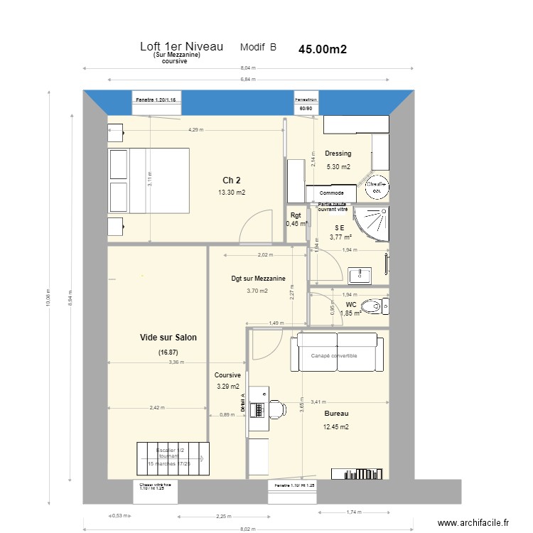 Loft 1 Niveau,Mezzanine +coursive Modif B . Plan de 0 pièce et 0 m2