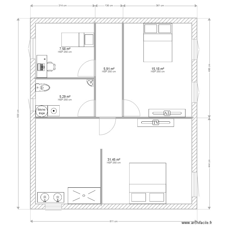 étage palomba. Plan de 5 pièces et 65 m2