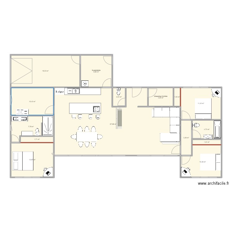 maison 1. Plan de 15 pièces et 167 m2