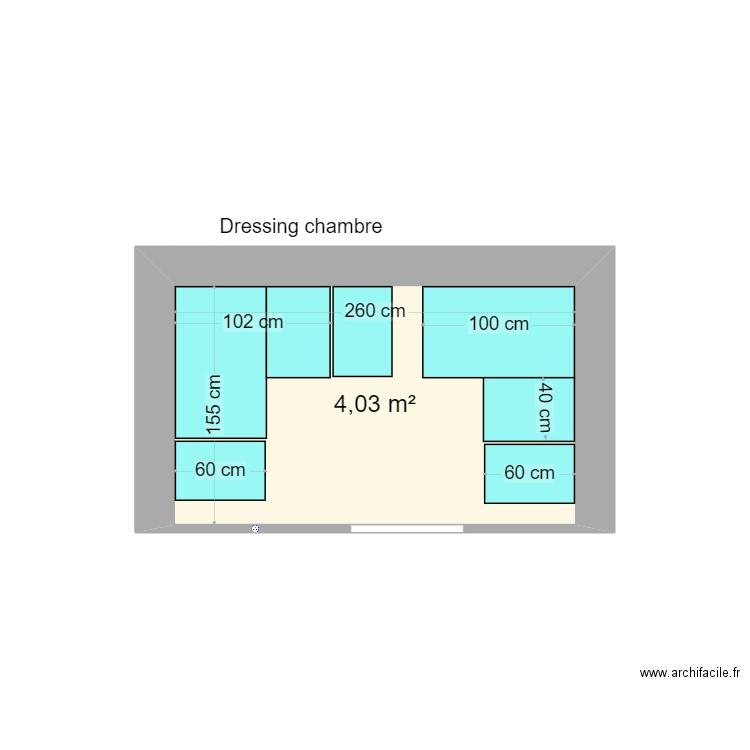 dressing chambre meublé. Plan de 1 pièce et 4 m2