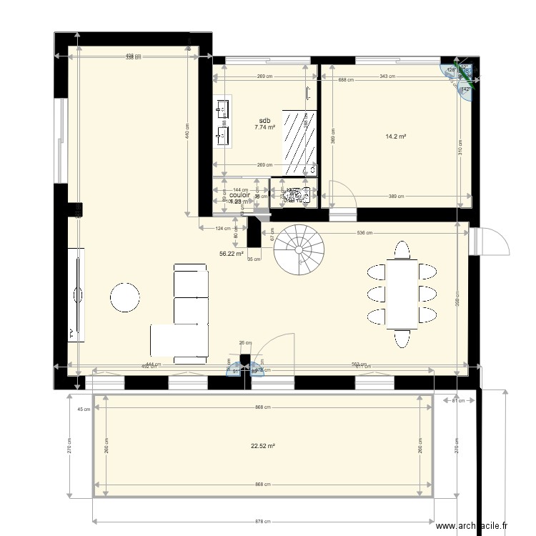 plan interieur apres travaux avec meubles baie cuisine. Plan de 0 pièce et 0 m2