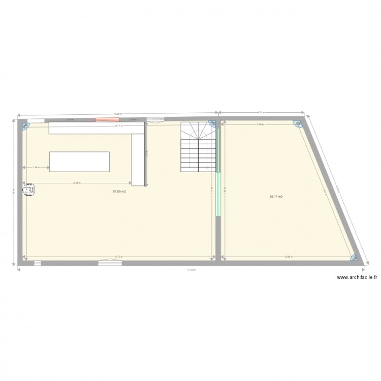 r+2 cuisine cotation. Plan de 2 pièces et 106 m2