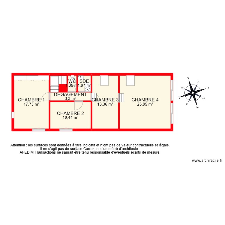 BI 9744 ETAGE . Plan de 8 pièces et 77 m2