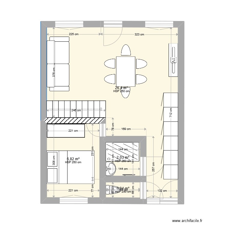 Appt duplex non meublé. Plan de 4 pièces et 36 m2