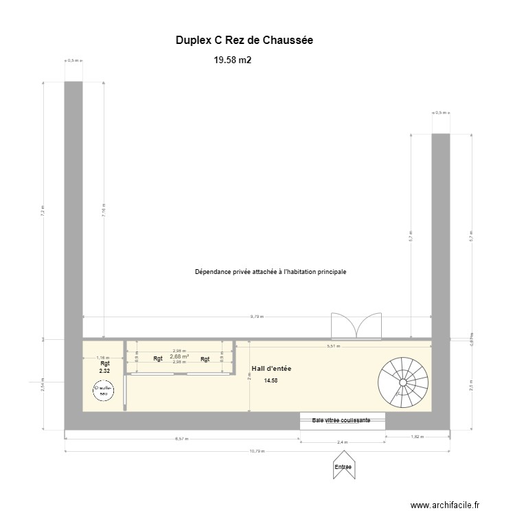 Duplex C Rez de Chaussée.. Plan de 2 pièces et 19 m2