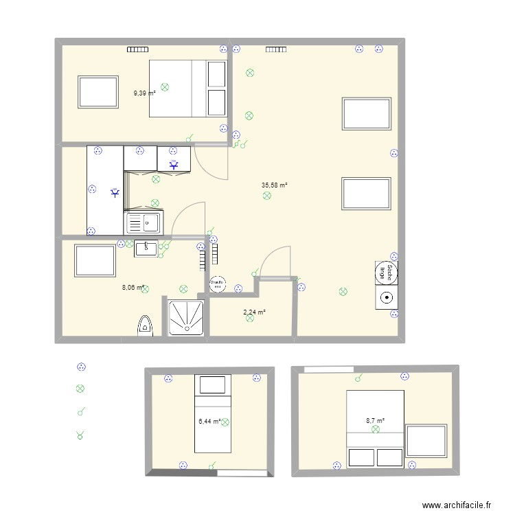 ROSCO. Plan de 6 pièces et 70 m2