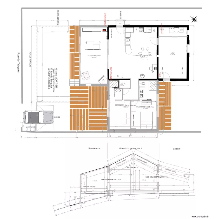 PLOUGUIEL coupe sur extension. Plan de PLOUGUIEL coupe sur extension. Plan de