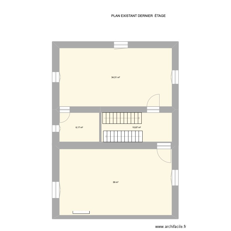 PLAN EXISTANT  DERNIER ÉTAGE JB M RDC . Plan de 4 pièces et 91 m2