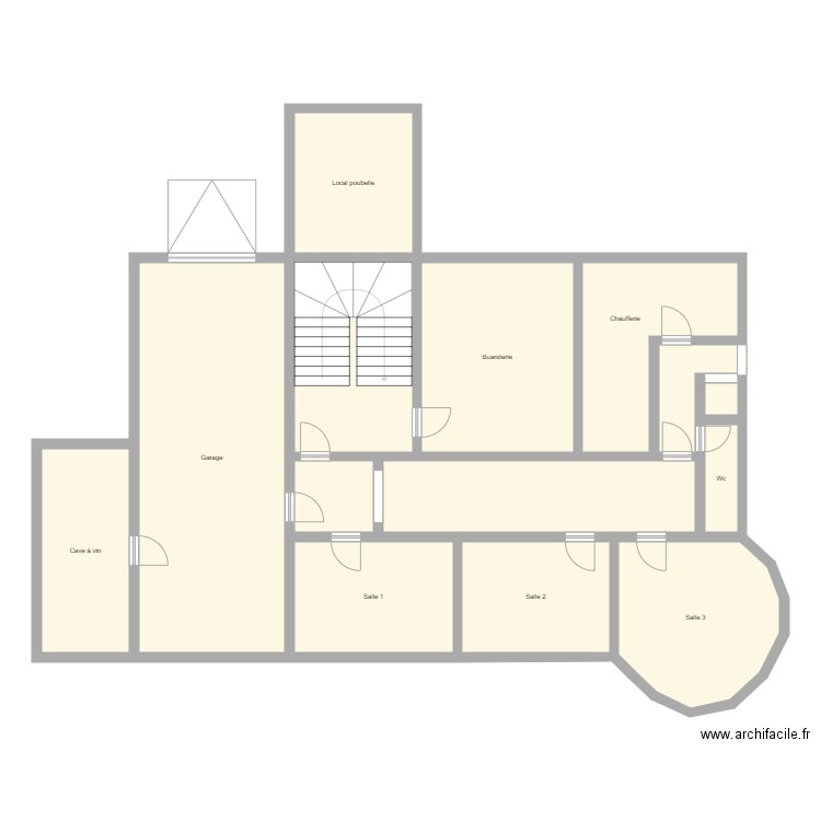 sous sol. Plan de 14 pièces et 191 m2