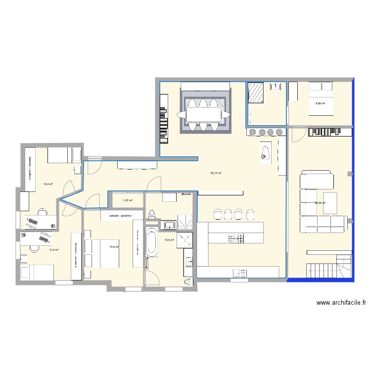 MAISON OPTION 4. Plan de 8 pièces et 168 m2