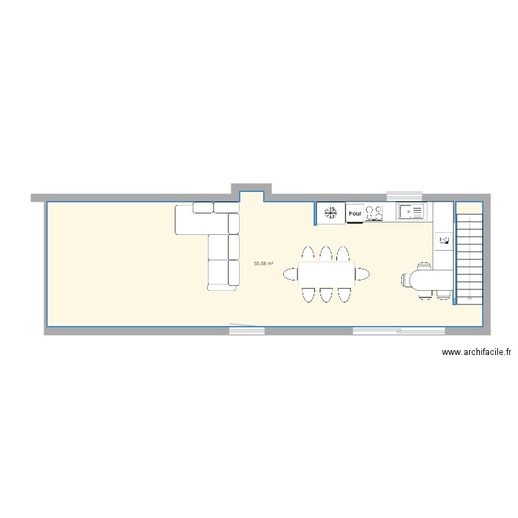 cuisi. Plan de 1 pièce et 56 m2