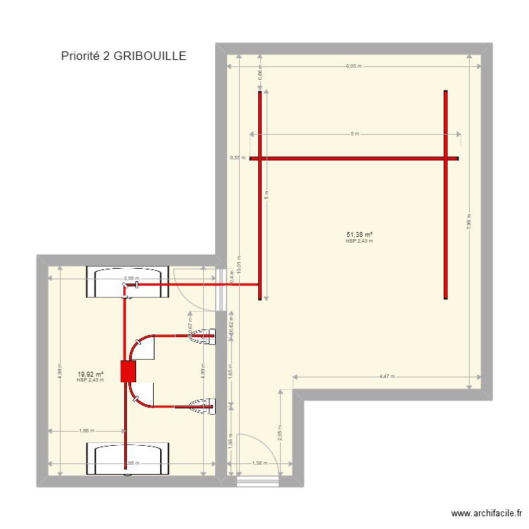 ARC EN CIEL GRIBOUILLE. Plan de 2 pièces et 71 m2