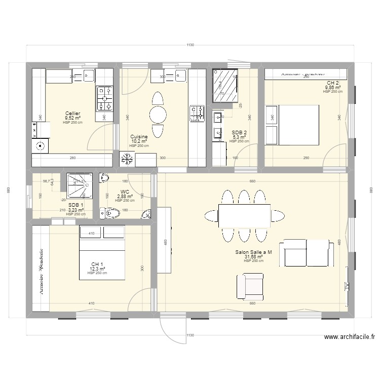 g17. Plan de 8 pièces et 85 m2