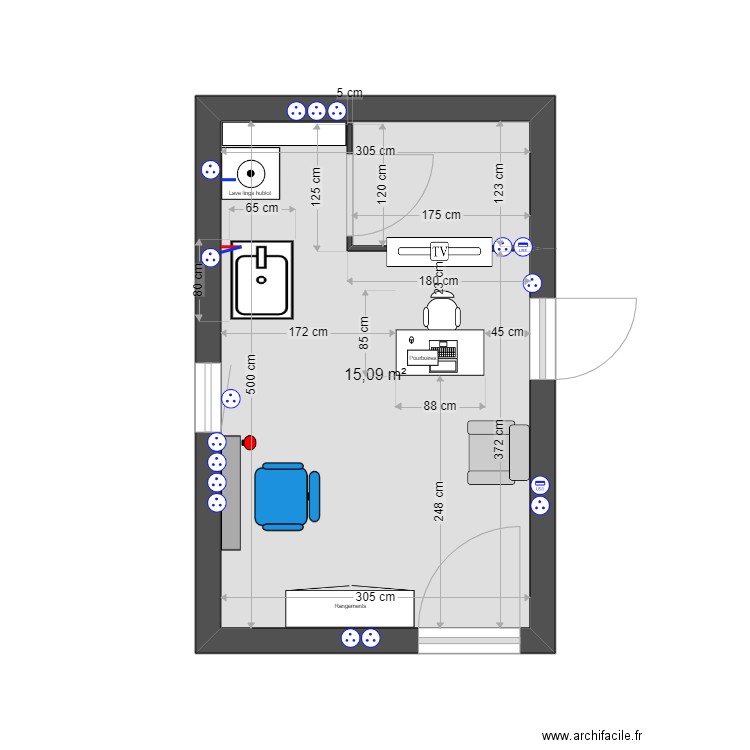 cynthia5. Plan de 1 pièce et 15 m2