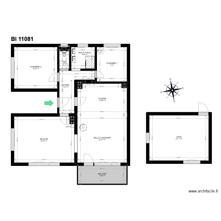 BI 11081. Plan de 15 pièces et 126 m2