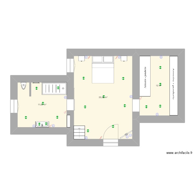 chambre damien. Plan de 3 pièces et 49 m2
