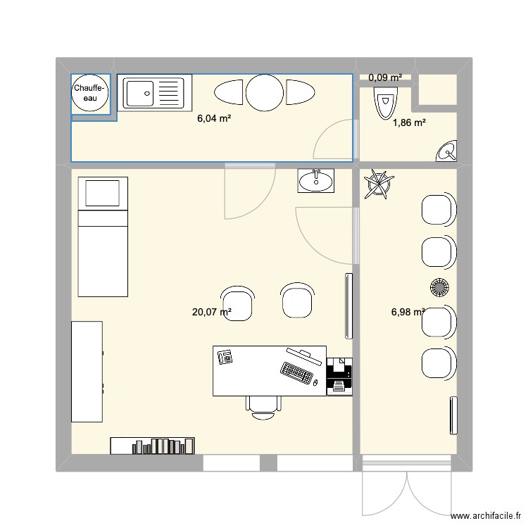 Cafétériat 3. Plan de 5 pièces et 35 m2