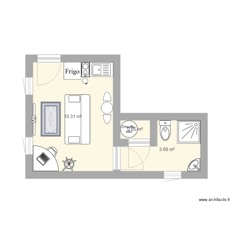 Studio Maxime Stagnaro. Plan de 3 pièces et 15 m2