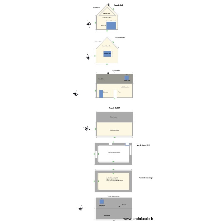 facade 2 nord sud . Plan de 6 pièces et 214 m2