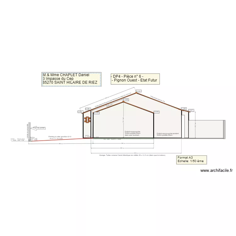 Extension Garage Pignon Ouest. Plan de 